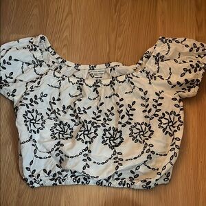 American Eagle Outfitters Smocked Ruffled Blouse White Black